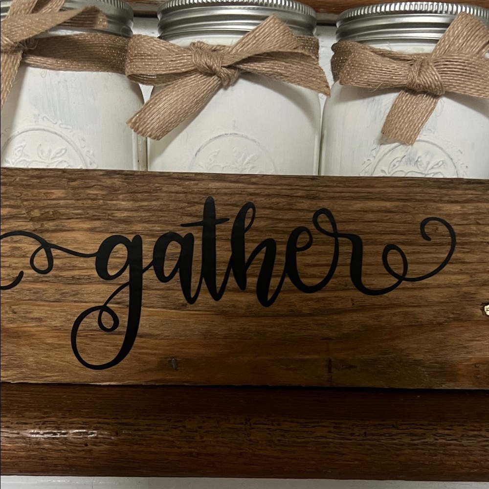 Wooden Crate with White Jars and Burlap Bows - Picture 3 of 5